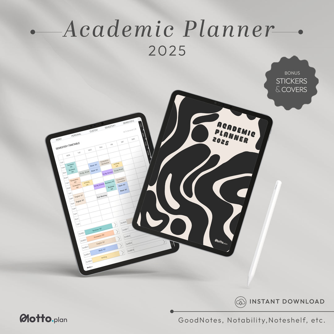 Academic Student Digital Planner 2025 GoodNotes, Notability, Noteshelf Compatible.