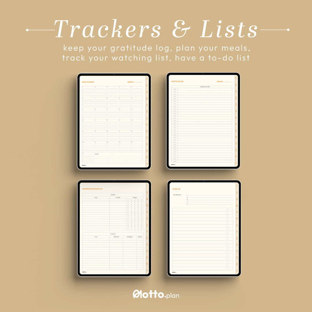 Keep a gratitude log, plan your meals, manage your to-do list, and track your watching list.