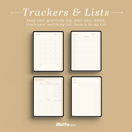 Keep a gratitude log, plan your meals, manage your to-do list, and track your watching list.