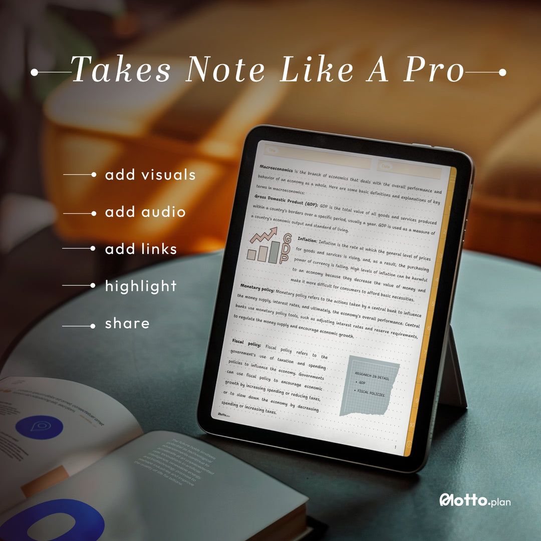 Enhance your note-taking with visuals, audio, links, highlights, and easy sharing in this digital notebook.