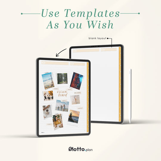 Use blank layout and other note templates as per your preference in this customizable digital notebook.