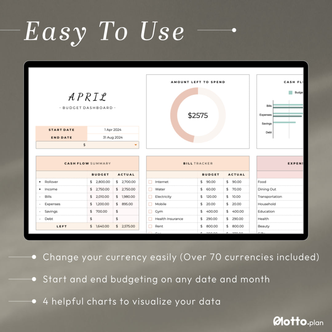 Easy-to-use 1-tab Google Sheets budget template