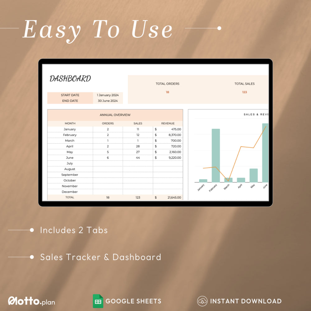 Google Sheets Sales Tracker with Sales Tracker & Dashboard Tabs
