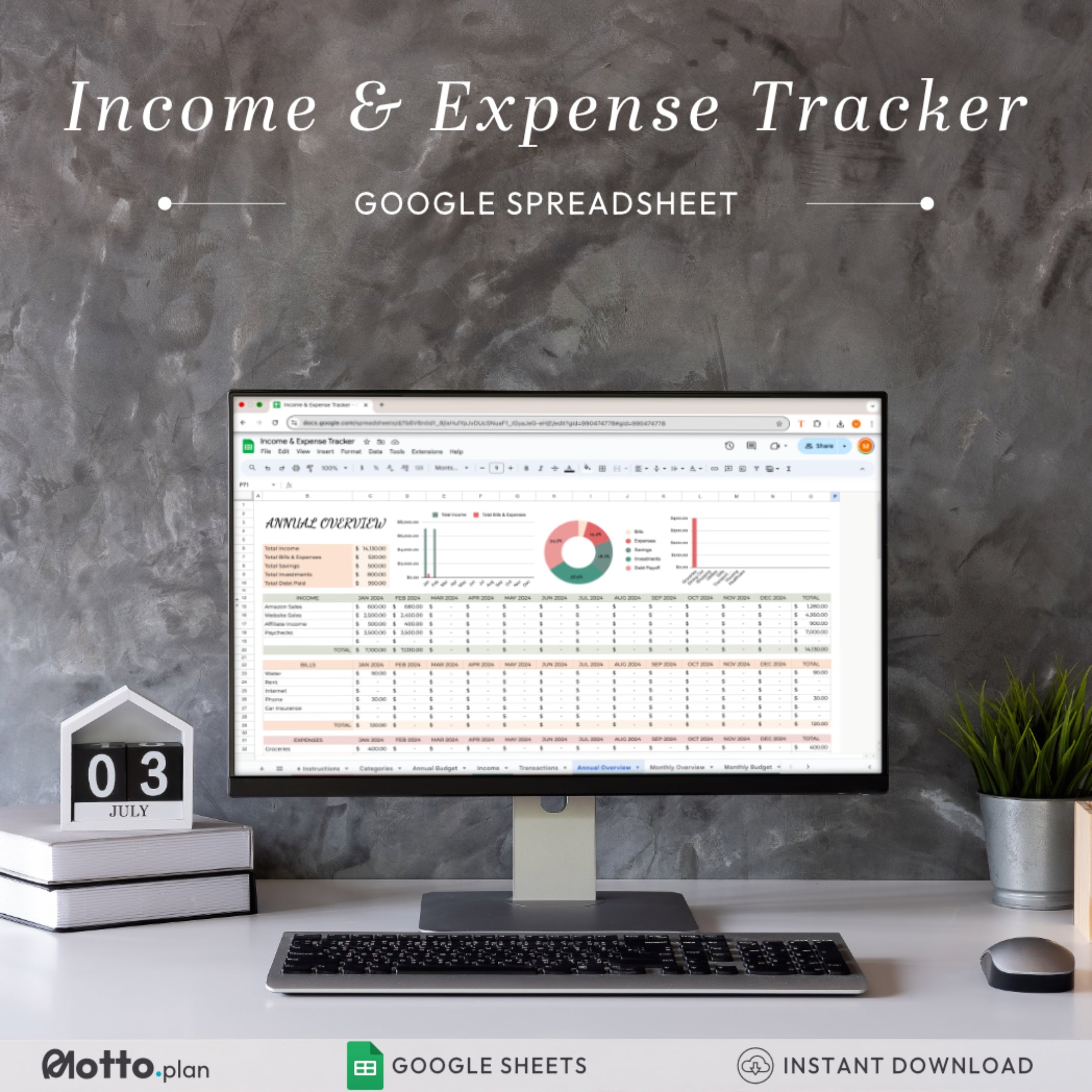 Income & Expense Tracker Spreadsheet for Google Sheets – Instant Download