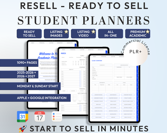 PLR Digital Products | Ready to Sell 2025 + 2026 + 2027 Premium Student Planners with Resell Rights | Pack with Listing Materials Included