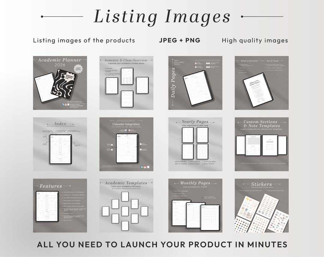 PLR Digital Products | Ready to Sell 2025 + 2026 + 2027 Premium Student Planners with Resell Rights | Pack with Listing Materials Included