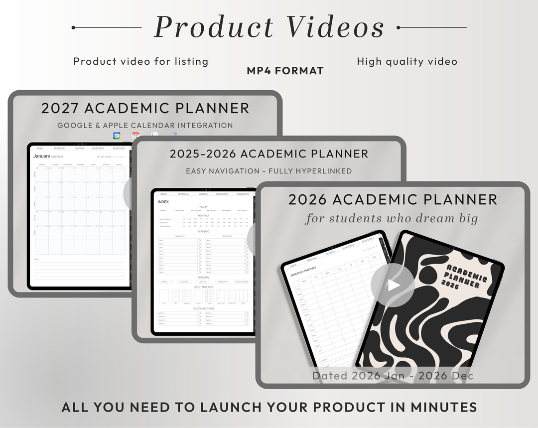 PLR Digital Products | Ready to Sell 2025 + 2026 + 2027 Premium Student Planners with Resell Rights | Pack with Listing Materials Included