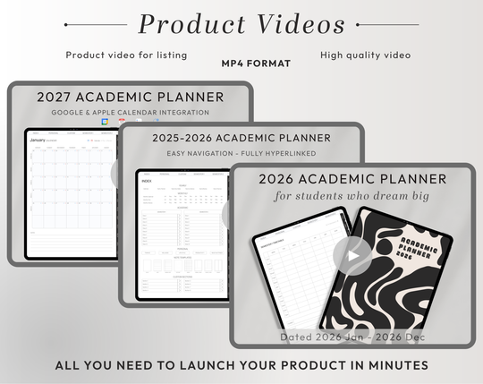 PLR Digital Products | Ready to Sell 2025 + 2026 + 2027 Premium Student Planners with Resell Rights | Pack with Listing Materials Included