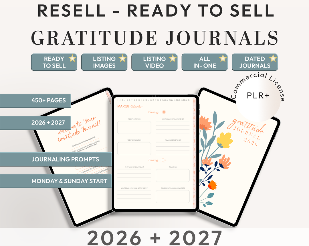 PLR Digital Products (8) BUNDLE | Ready to Sell 2026+2027 Digital Journals with Resell Rights | Resell Kit with License, Images & Video