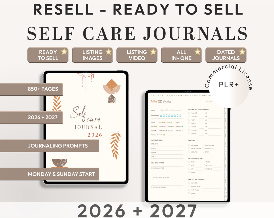 PLR Digital Products (8) BUNDLE | Ready to Sell 2026+2027 Digital Journals with Resell Rights | Resell Kit with License, Images & Video
