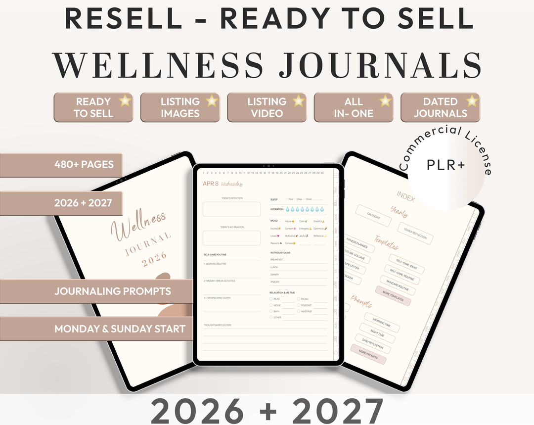 PLR Digital Products (8) BUNDLE | Ready to Sell 2026+2027 Digital Journals with Resell Rights | Resell Kit with License, Images & Video
