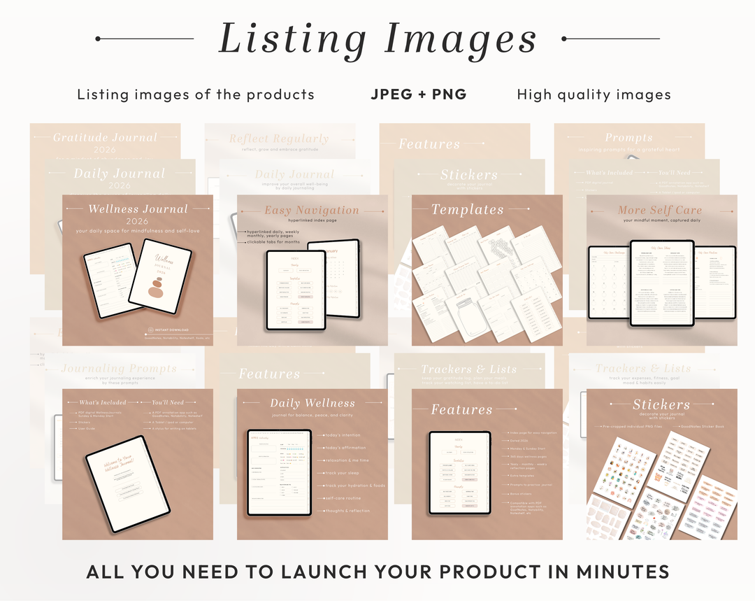 PLR Digital Products (8) BUNDLE | Ready to Sell 2026+2027 Digital Journals with Resell Rights | Resell Kit with License, Images & Video