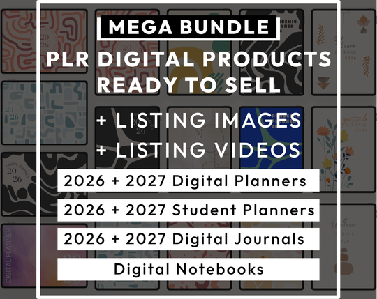 PLR Digital Products (32) MEGA BUNDLE: Ready to Sell 2026 + 2027 Planners, Journals, Notebooks | Resell Kit with License, Images & Video