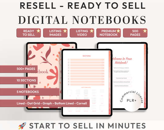 PLR Digital Products (32) MEGA BUNDLE: Ready to Sell 2026 + 2027 Planners, Journals, Notebooks | Resell Kit with License, Images & Video