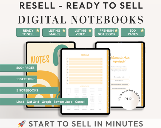 PLR Digital Products (4) BUNDLE | Ready to Sell Premium Digital Notebooks with Resell Rights | Resell Kit with License, Images & Video