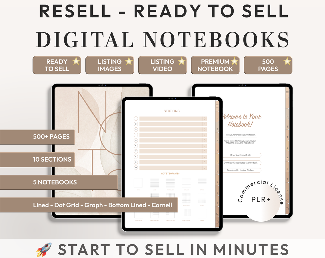 PLR Digital Products (4) BUNDLE | Ready to Sell Premium Digital Notebooks with Resell Rights | Resell Kit with License, Images & Video