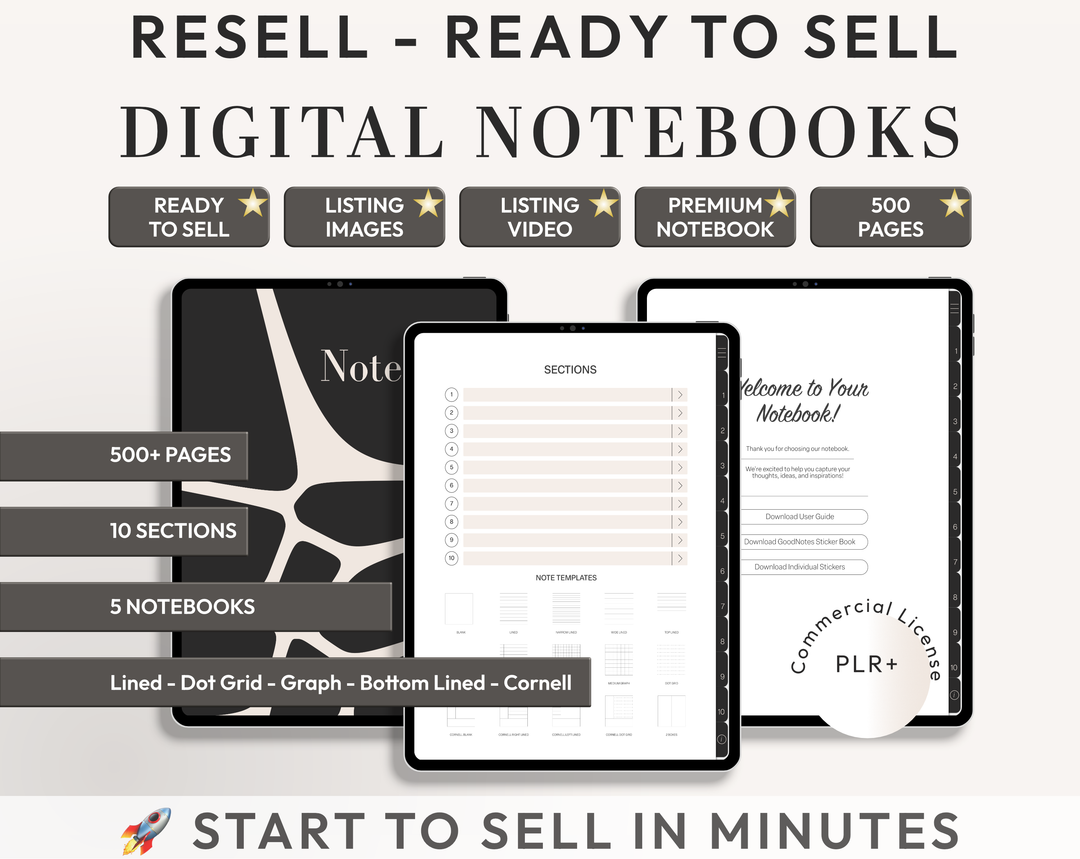 PLR Digital Products (4) BUNDLE | Ready to Sell Premium Digital Notebooks with Resell Rights | Resell Kit with License, Images & Video