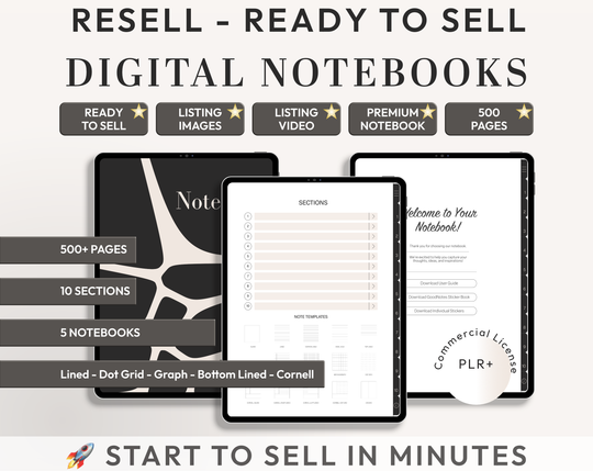 PLR Digital Products (4) BUNDLE | Ready to Sell Premium Digital Notebooks with Resell Rights | Resell Kit with License, Images & Video