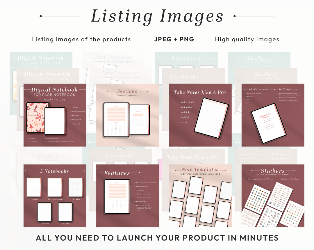 PLR Digital Products (4) BUNDLE | Ready to Sell Premium Digital Notebooks with Resell Rights | Resell Kit with License, Images & Video
