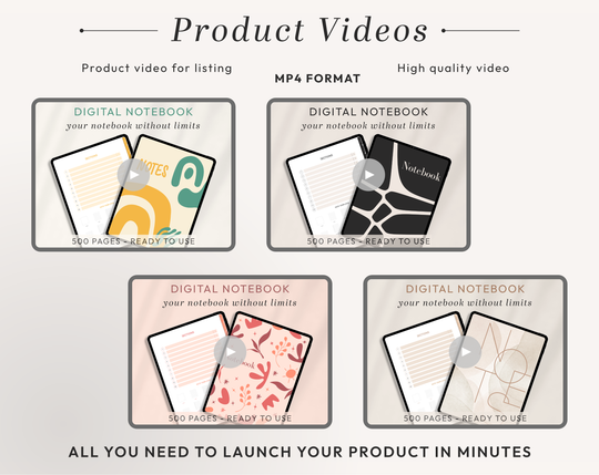PLR Digital Products (4) BUNDLE | Ready to Sell Premium Digital Notebooks with Resell Rights | Resell Kit with License, Images & Video