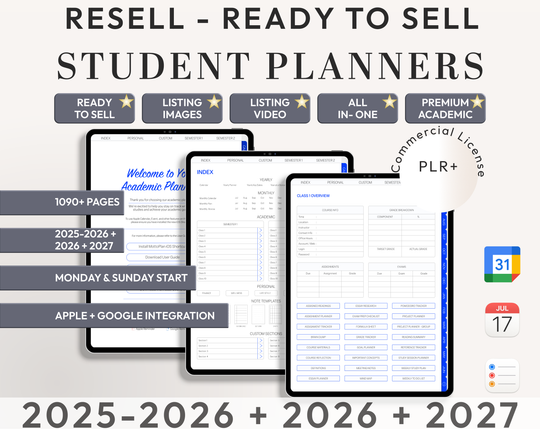 PLR Digital Products (22) BUNDLE | Ready to Sell 2026+2027 Premium Digital Planners with Resell Rights | Pack with Listing Materials Incl.