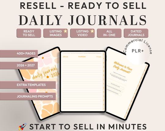 PLR Digital Products | Ready to Sell 2026 + 2027 Premium Digital Daily Journal with Resell Rights | Pack with Listing Materials Included