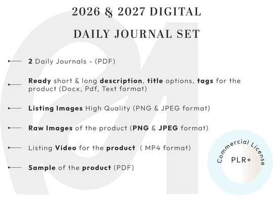 PLR Digital Products | Ready to Sell 2026 + 2027 Premium Digital Daily Journal with Resell Rights | Pack with Listing Materials Included