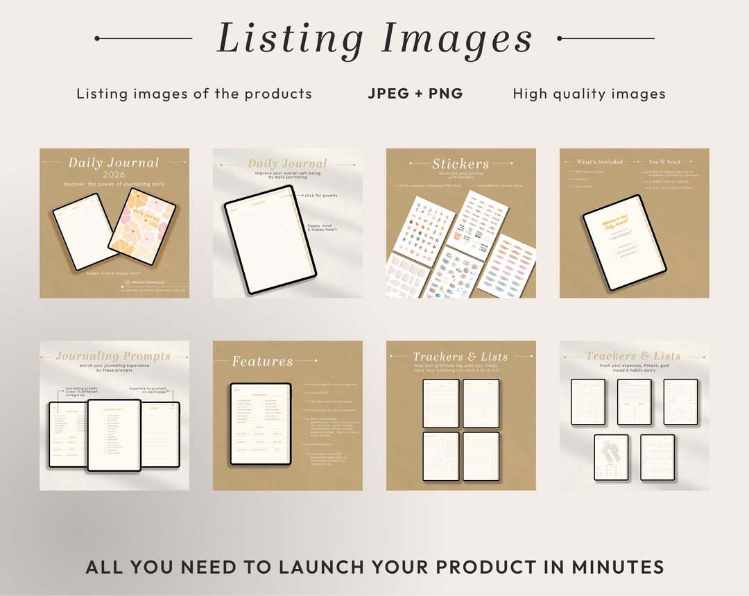 PLR Digital Products | Ready to Sell 2026 + 2027 Premium Digital Daily Journal with Resell Rights | Pack with Listing Materials Included