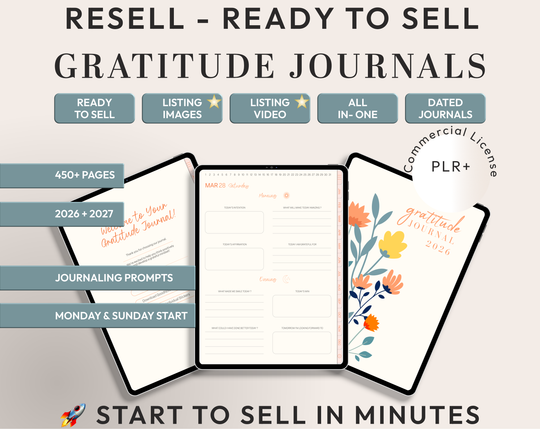 PLR Digital Products | Ready to Sell 2026 + 2027 Premium Digital Gratitude Journal with Resell Rights | Pack with Listing Materials Included