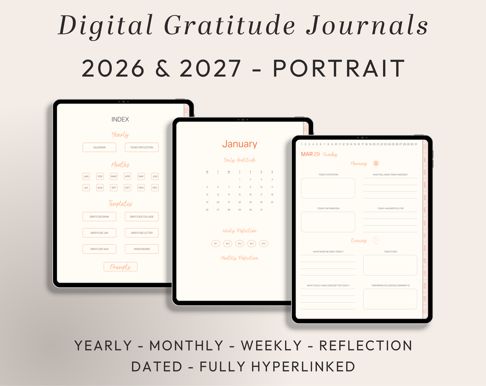 PLR Digital Products | Ready to Sell 2026 + 2027 Premium Digital Gratitude Journal with Resell Rights | Pack with Listing Materials Included