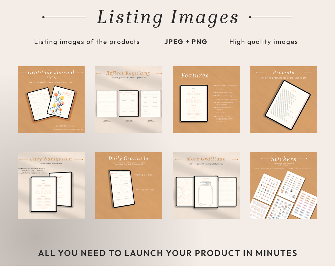 PLR Digital Products | Ready to Sell 2026 + 2027 Premium Digital Gratitude Journal with Resell Rights | Pack with Listing Materials Included