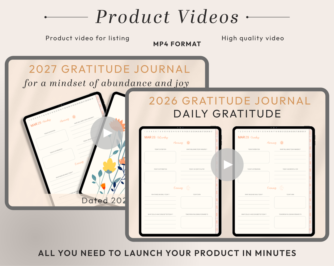 PLR Digital Products | Ready to Sell 2026 + 2027 Premium Digital Gratitude Journal with Resell Rights | Pack with Listing Materials Included