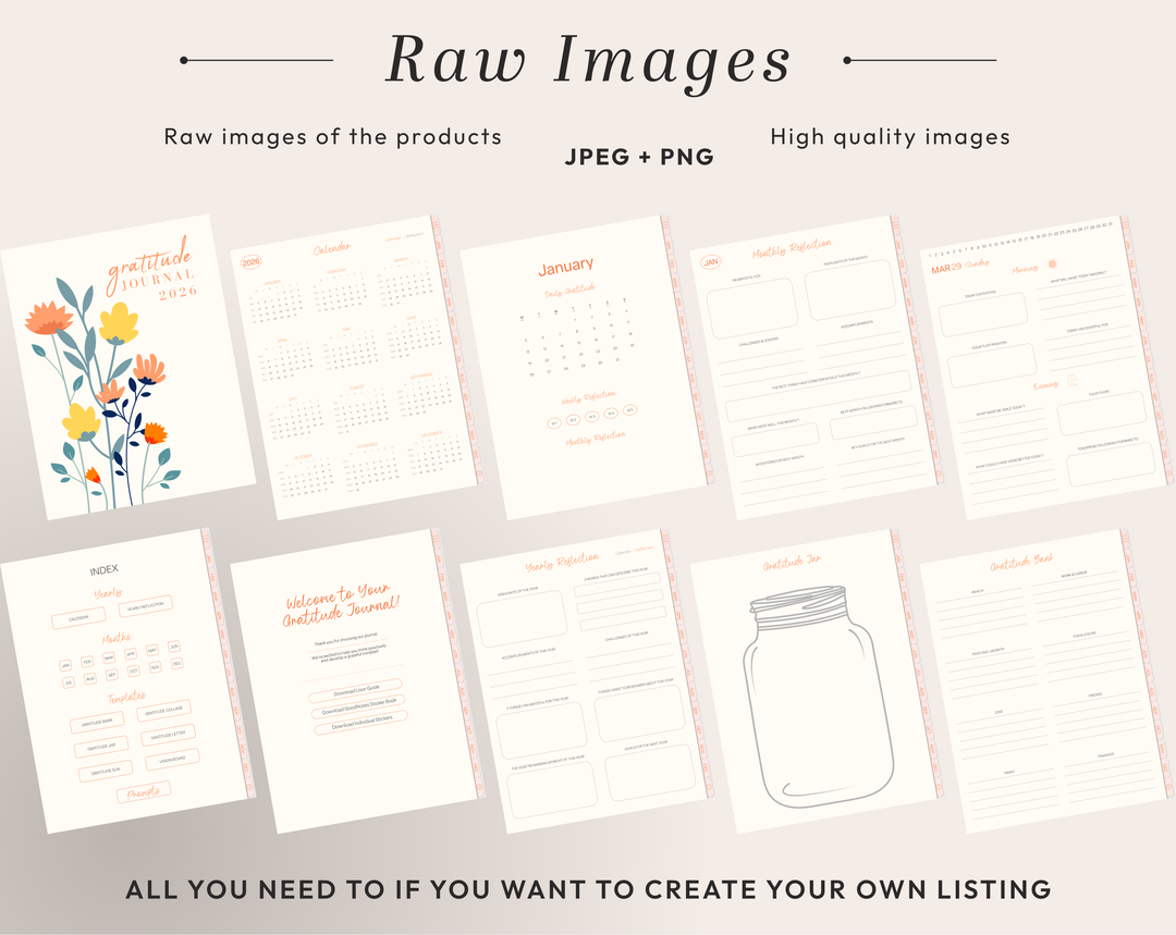 PLR Digital Products | Ready to Sell 2026 + 2027 Premium Digital Gratitude Journal with Resell Rights | Pack with Listing Materials Included