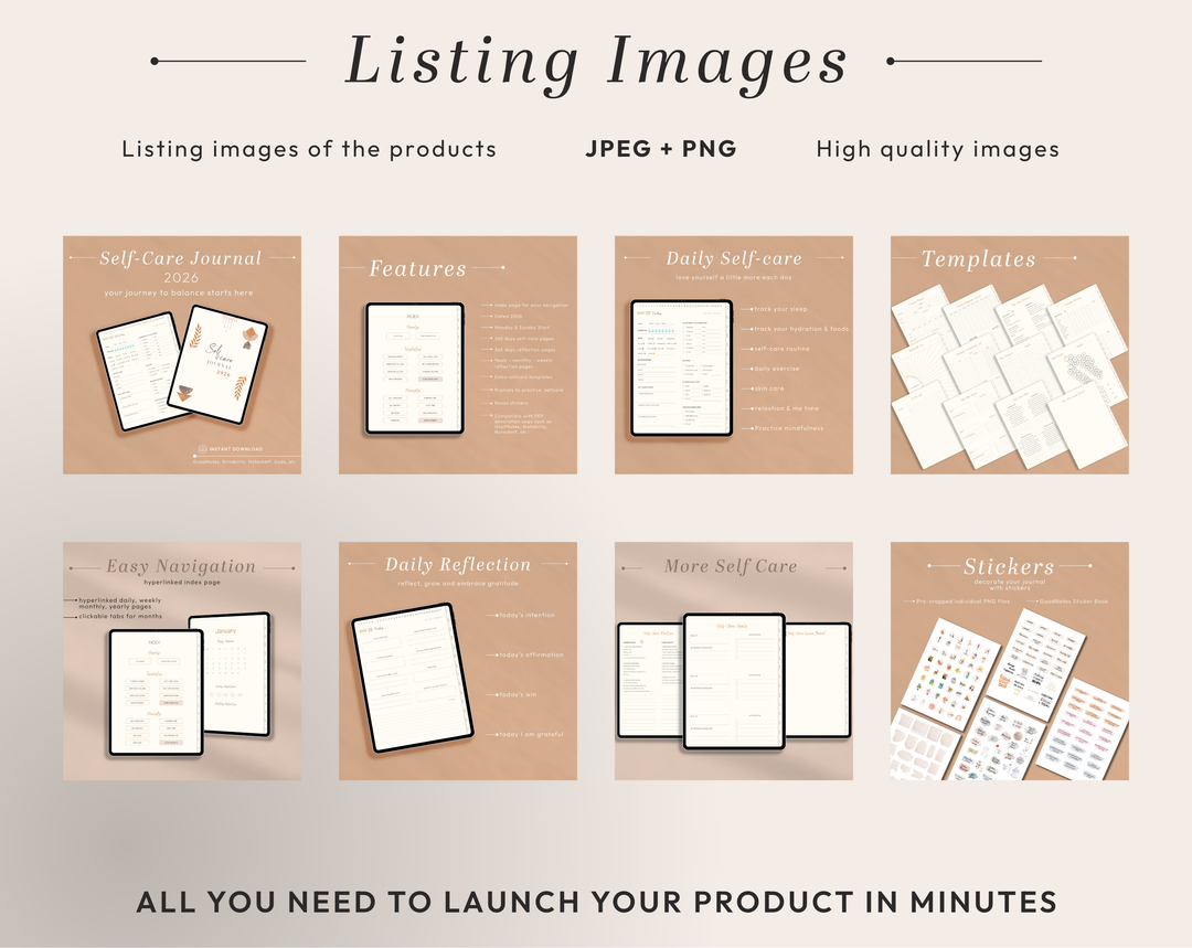 PLR Digital Products | Ready to Sell 2026 + 2027 Premium Digital Self Care Journal with Resell Rights | Pack with Listing Materials Included