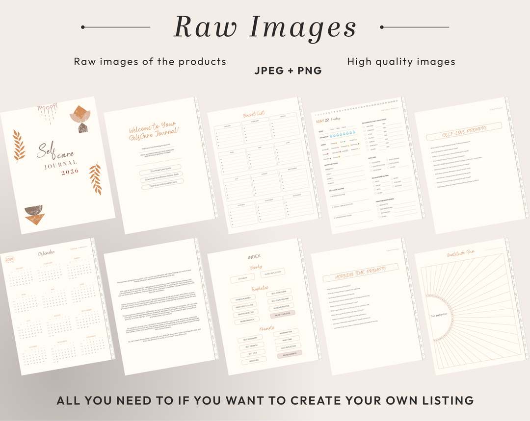 PLR Digital Products | Ready to Sell 2026 + 2027 Premium Digital Self Care Journal with Resell Rights | Pack with Listing Materials Included