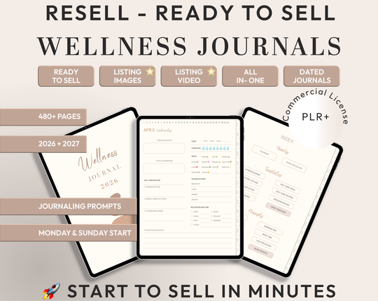 PLR Digital Products | Ready to Sell 2026 + 2027 Premium Digital Wellness Journal with Resell Rights | Pack with Listing Materials Included
