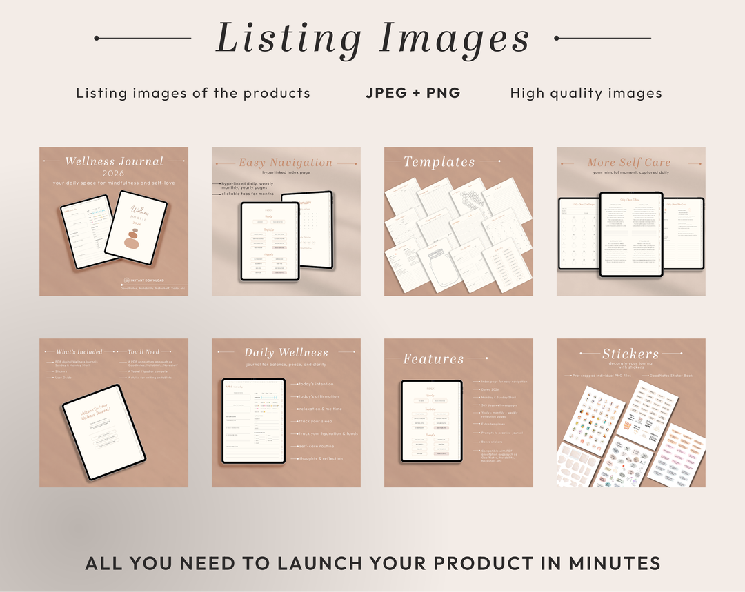 PLR Digital Products | Ready to Sell 2026 + 2027 Premium Digital Wellness Journal with Resell Rights | Pack with Listing Materials Included
