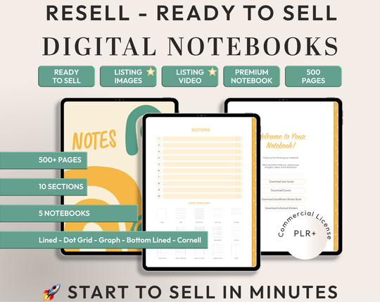 PLR Digital Products | Ready to Sell Premium Digital Notebooks with Resell Rights | Resell Kit with License, Images & Video