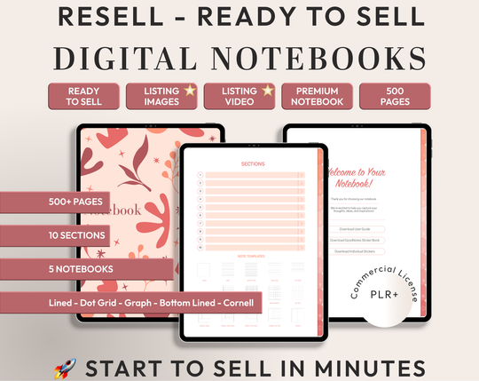 PLR Digital Products | Ready to Sell Premium Digital Notebooks with Resell Rights | Resell Kit with License, Images & Video