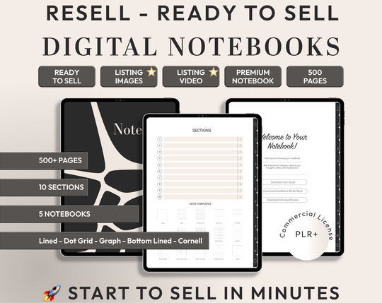 PLR Digital Products | Ready to Sell Premium Digital Notebooks with Resell Rights | Resell Kit with License, Images & Video
