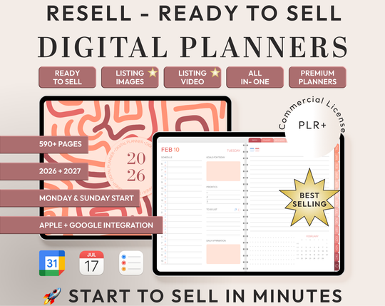 PLR Digital Products | Ready to Sell 2026 + 2027 Premium Digital Planners with Resell Rights | Pack with Listing Materials Included