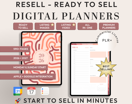 PLR Digital Products | Ready to Sell 2026 + 2027 Premium Digital Planners with Resell Rights | Pack with Listing Materials Included