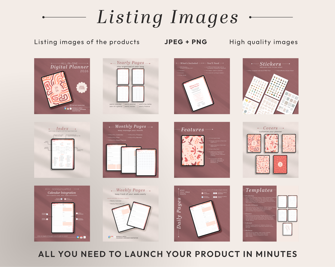 PLR Digital Products | Ready to Sell 2026 + 2027 Premium Digital Planners with Resell Rights | Pack with Listing Materials Included
