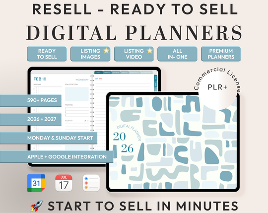 PLR Digital Products | Ready to Sell 2026 + 2027 Premium Digital Planners with Resell Rights | Pack with Listing Materials Included