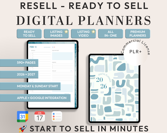 PLR Digital Products | Ready to Sell 2026 + 2027 Premium Digital Planners with Resell Rights | Pack with Listing Materials Included