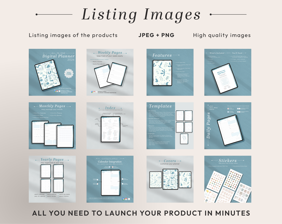PLR Digital Products | Ready to Sell 2026 + 2027 Premium Digital Planners with Resell Rights | Pack with Listing Materials Included