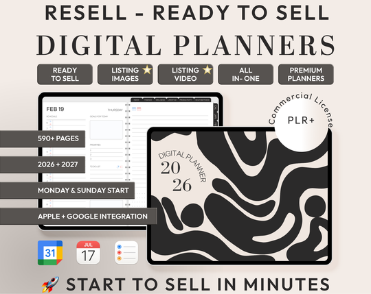 PLR Digital Products | Ready to Sell 2026 + 2027 Premium Digital Planners with Resell Rights | Pack with Listing Materials Included