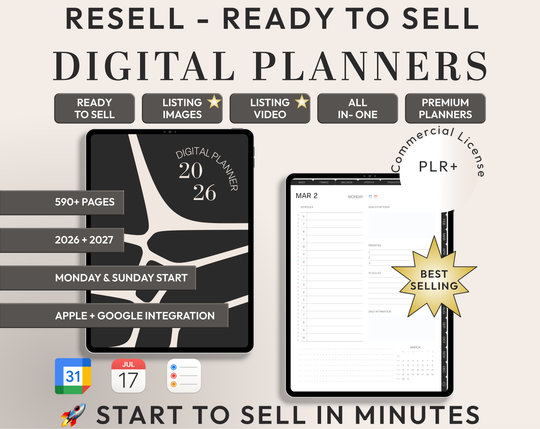 PLR Digital Products | Ready to Sell 2026 + 2027 Premium Digital Planners with Resell Rights | Pack with Listing Materials Included