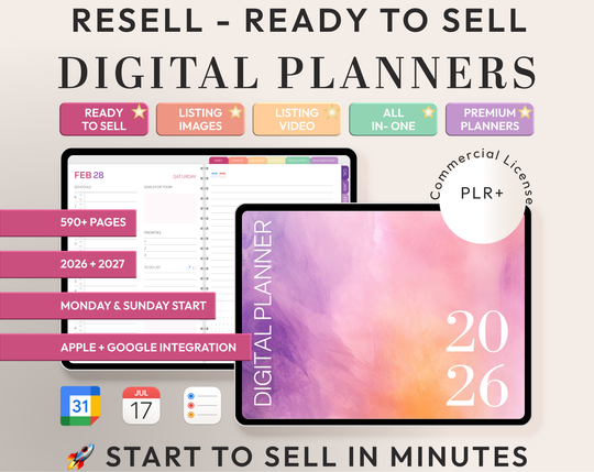 PLR Digital Products | Ready to Sell 2026 + 2027 Premium Digital Planners with Resell Rights | Pack with Listing Materials Included