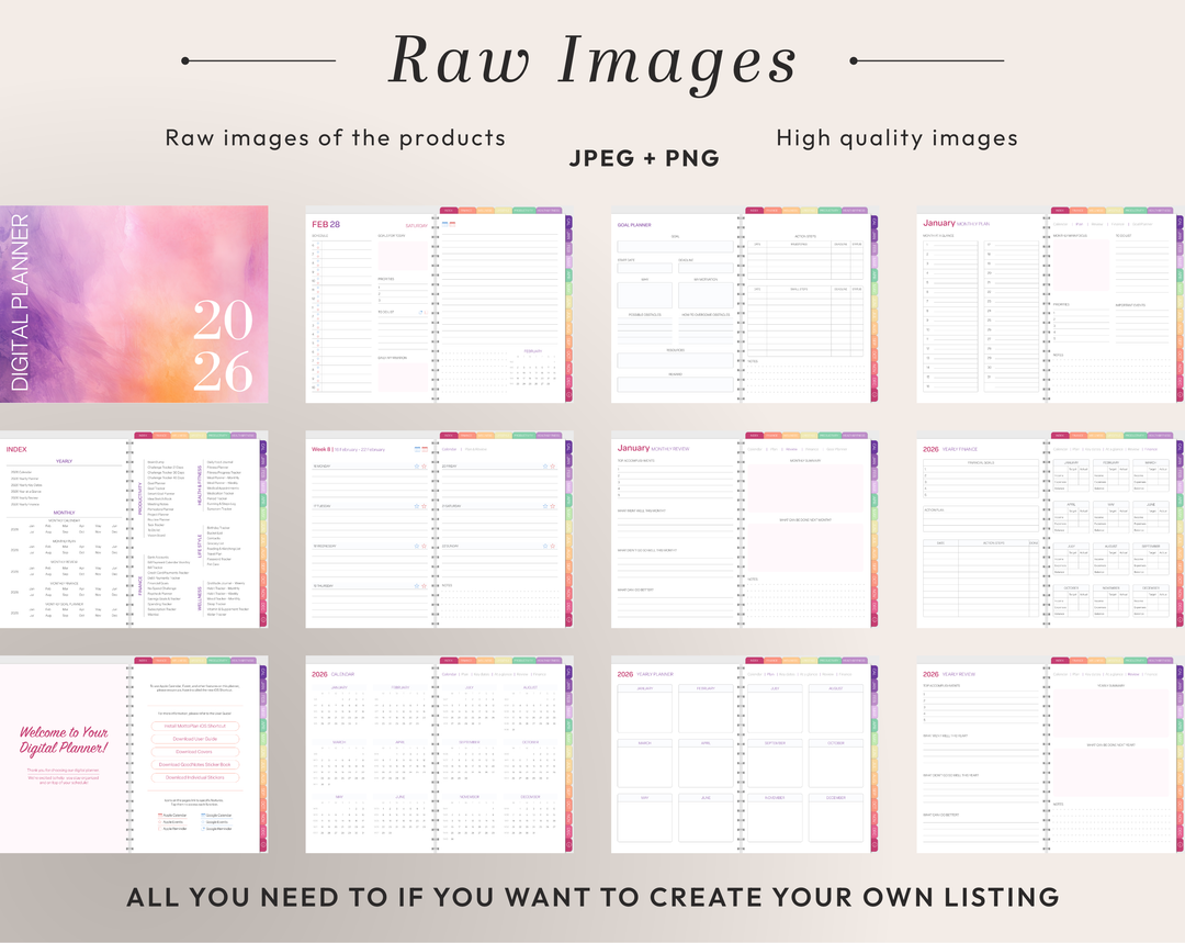 PLR Digital Products | Ready to Sell 2026 + 2027 Premium Digital Planners with Resell Rights | Pack with Listing Materials Included